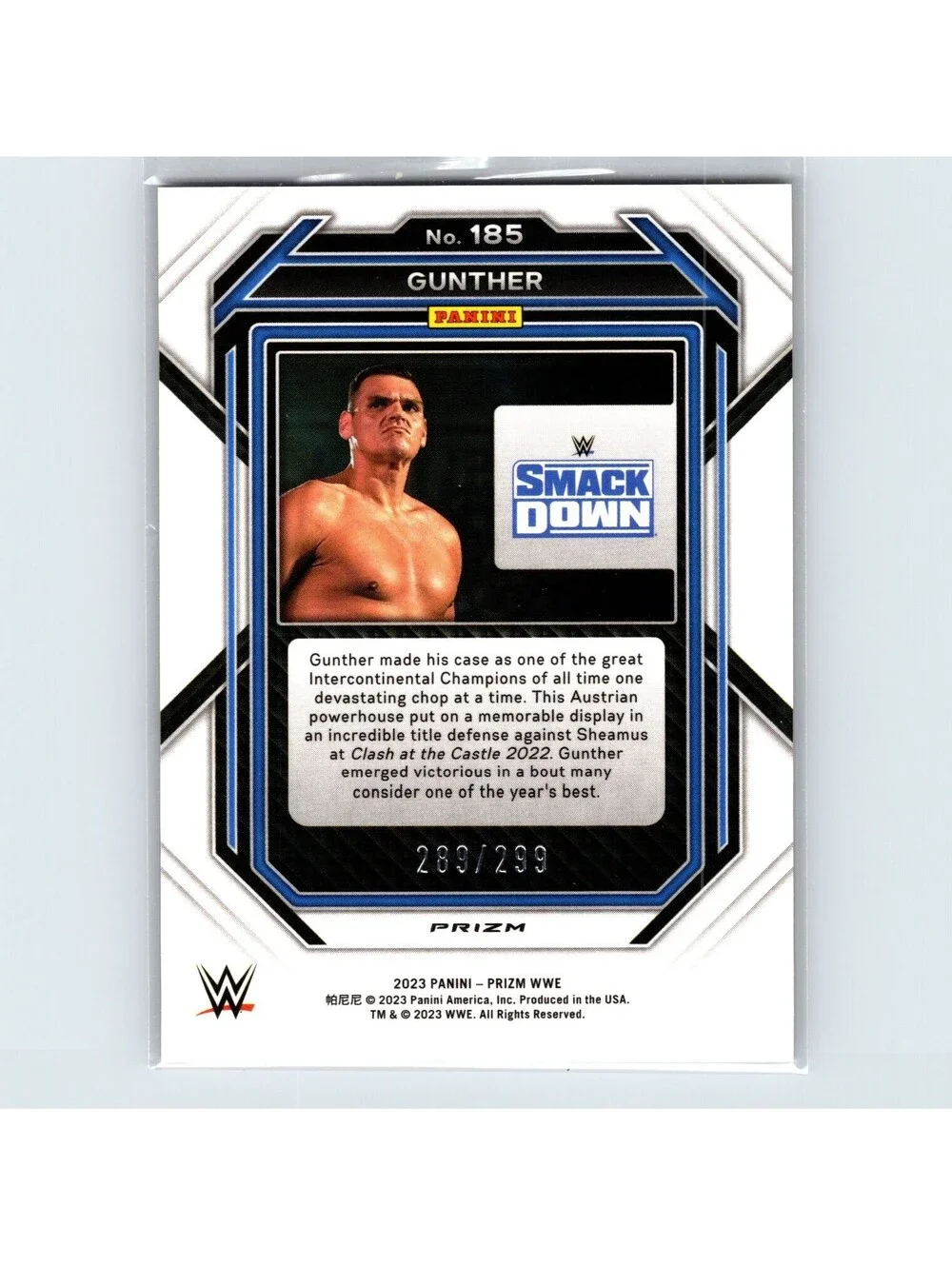 2023 Panini Prizm WWE Gunther #185 Red Prizms #/299 SmackDown